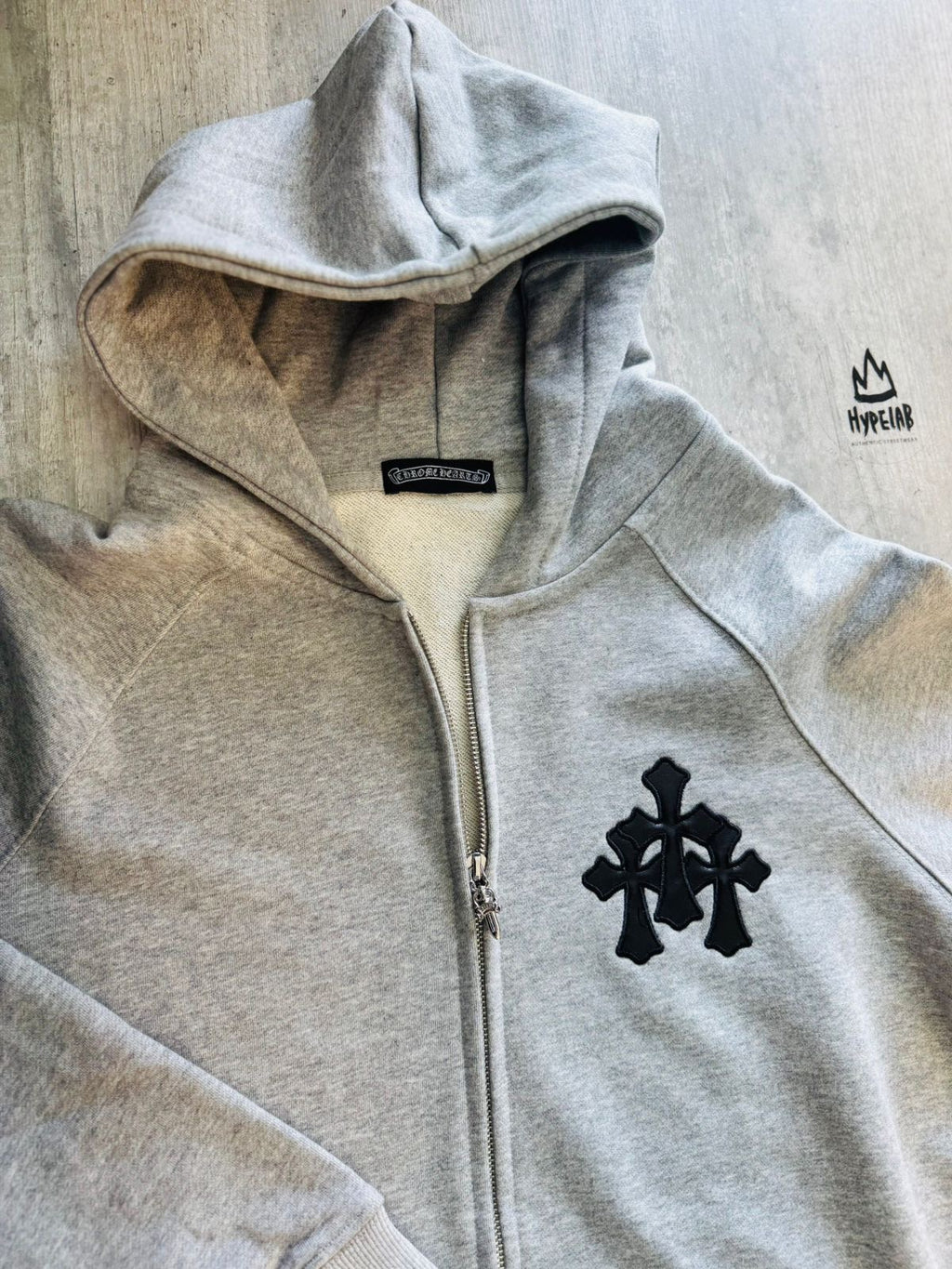CHROME HEARTS LEATHER PATCH FRONT LOGO - ZIP UP HOODIE “GREY”