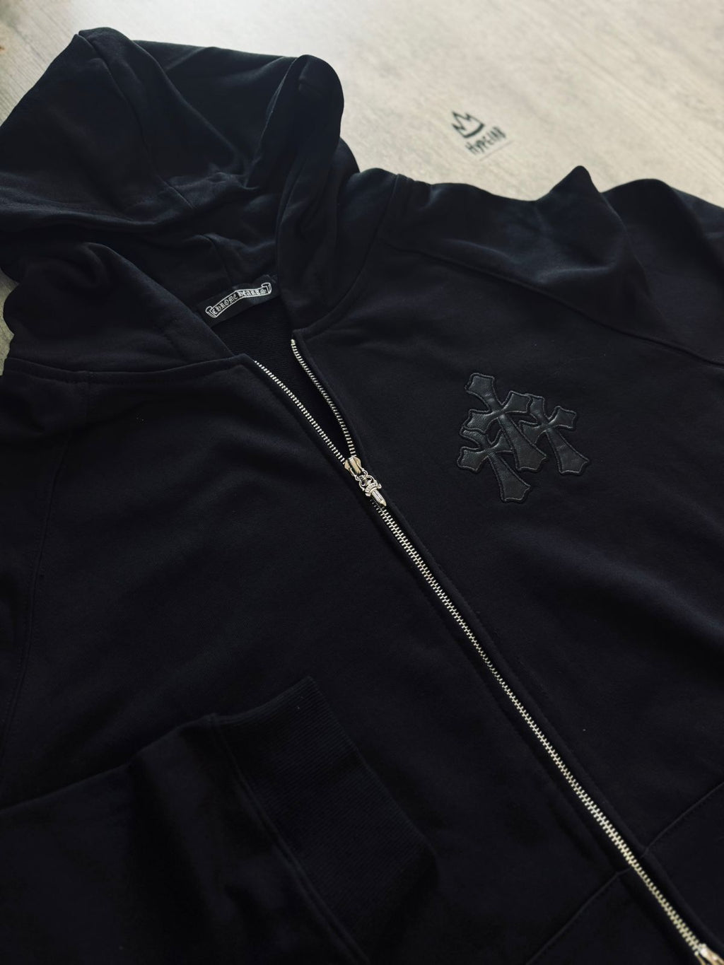 CHROME HEARTS LEATHER PATCH - ZIP UP HOODIE “BLACK”