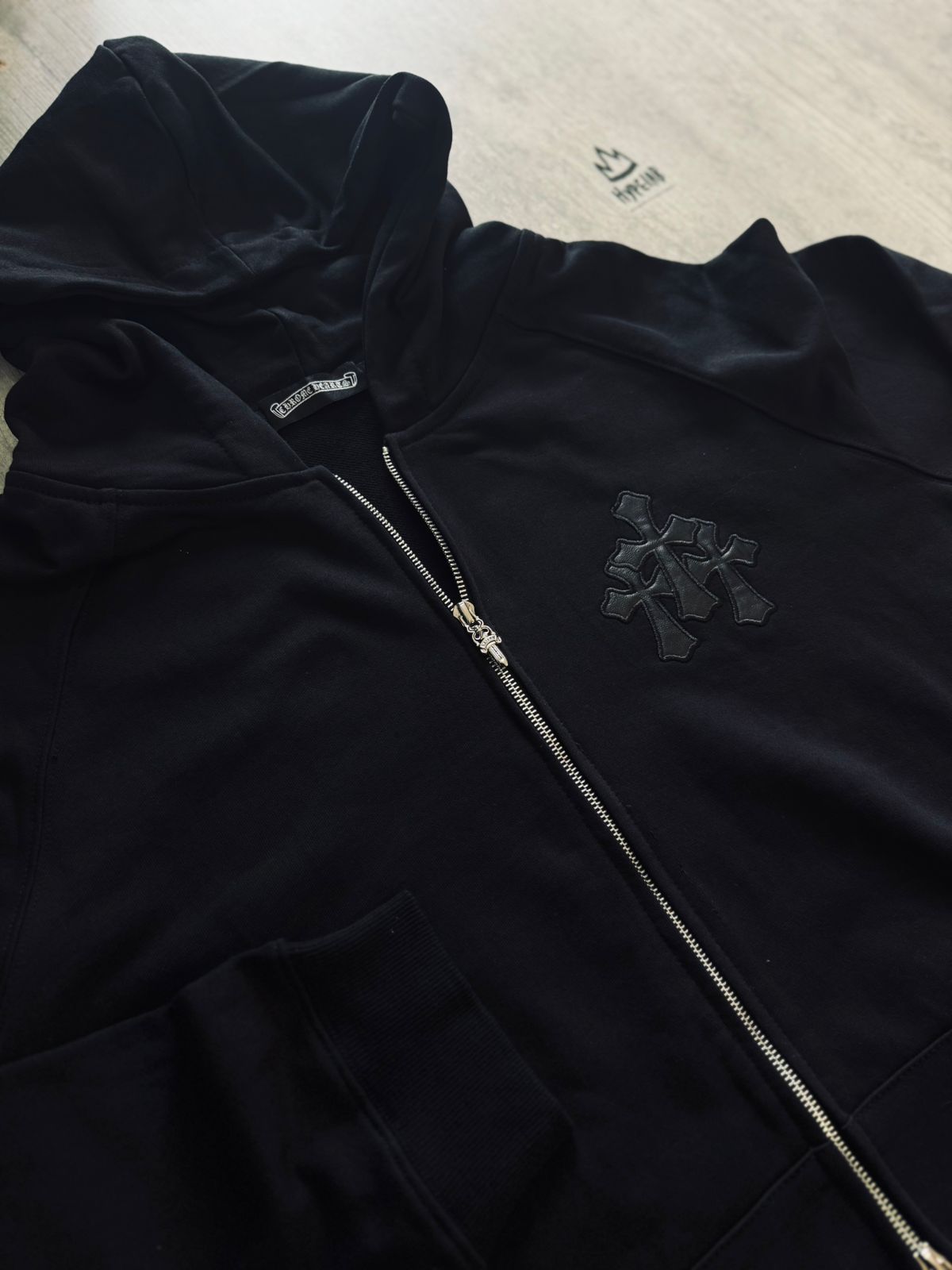 CHROME HEARTS LEATHER PATCH - ZIP UP HOODIE “BLACK”