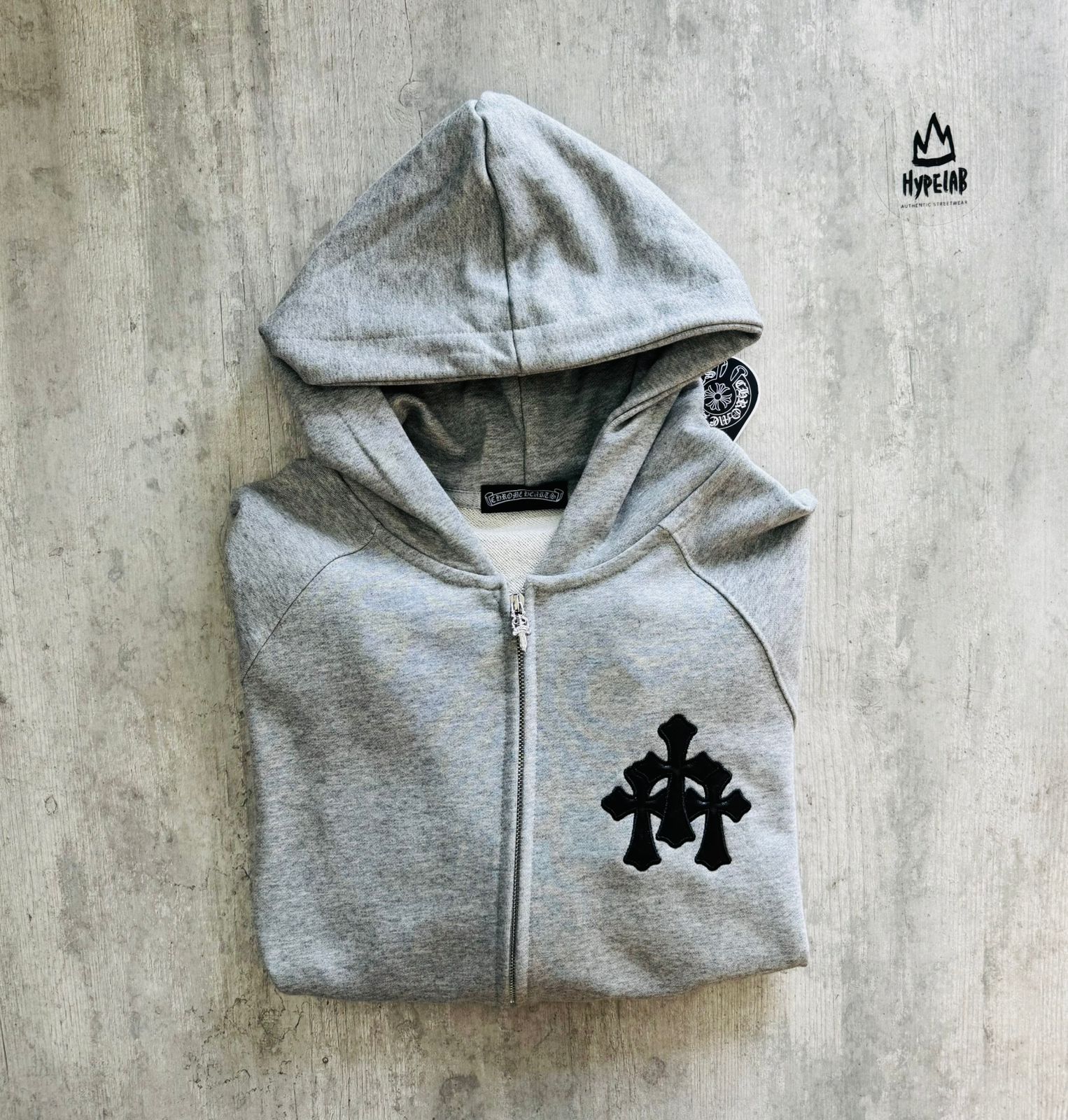 CHROME HEARTS LEATHER PATCH FRONT LOGO - ZIP UP HOODIE “GREY”