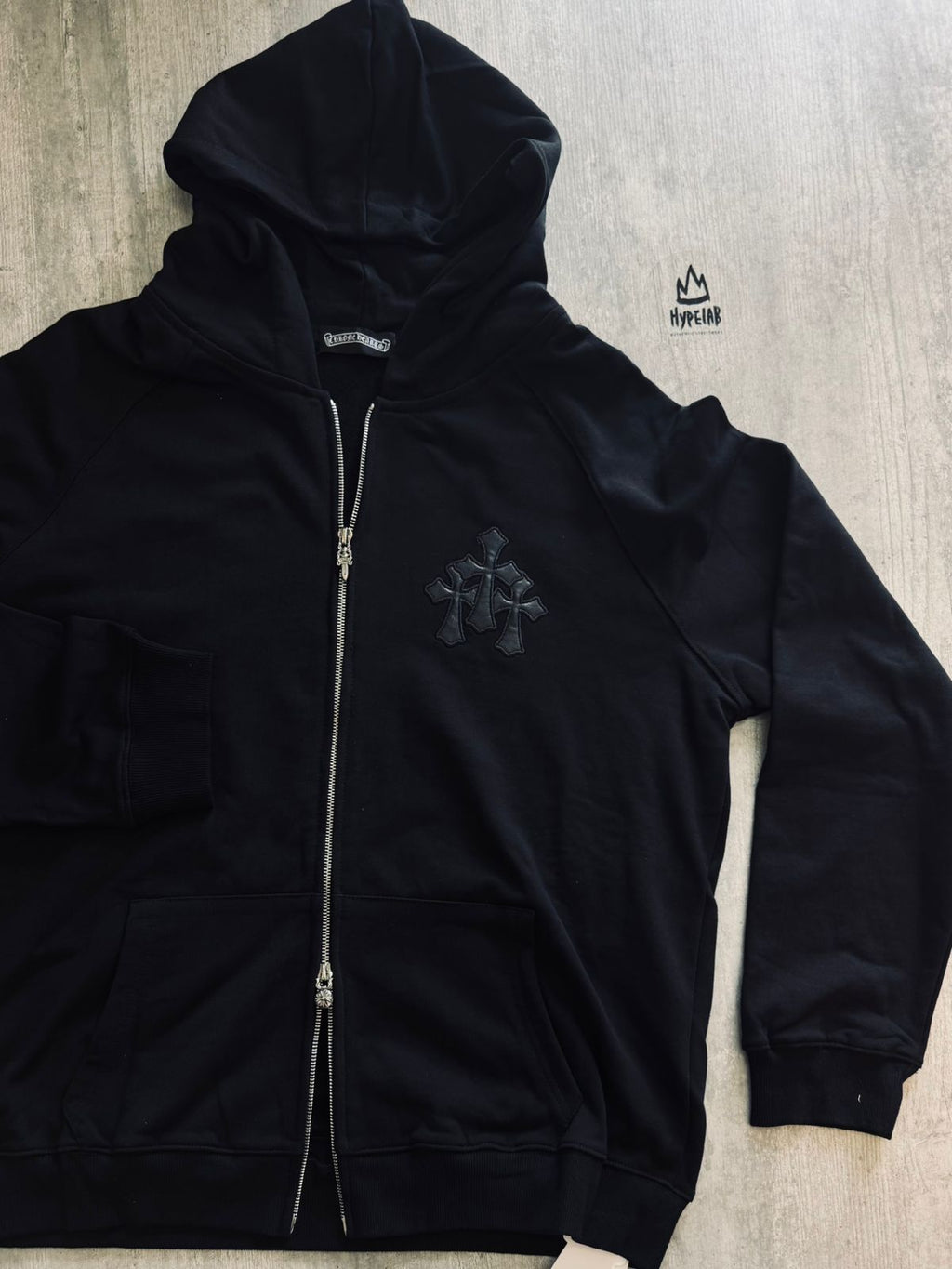 CHROME HEARTS LEATHER PATCH - ZIP UP HOODIE “BLACK”