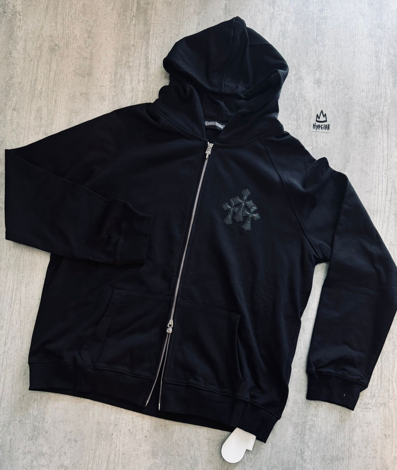 CHROME HEARTS LEATHER PATCH - ZIP UP HOODIE “BLACK”