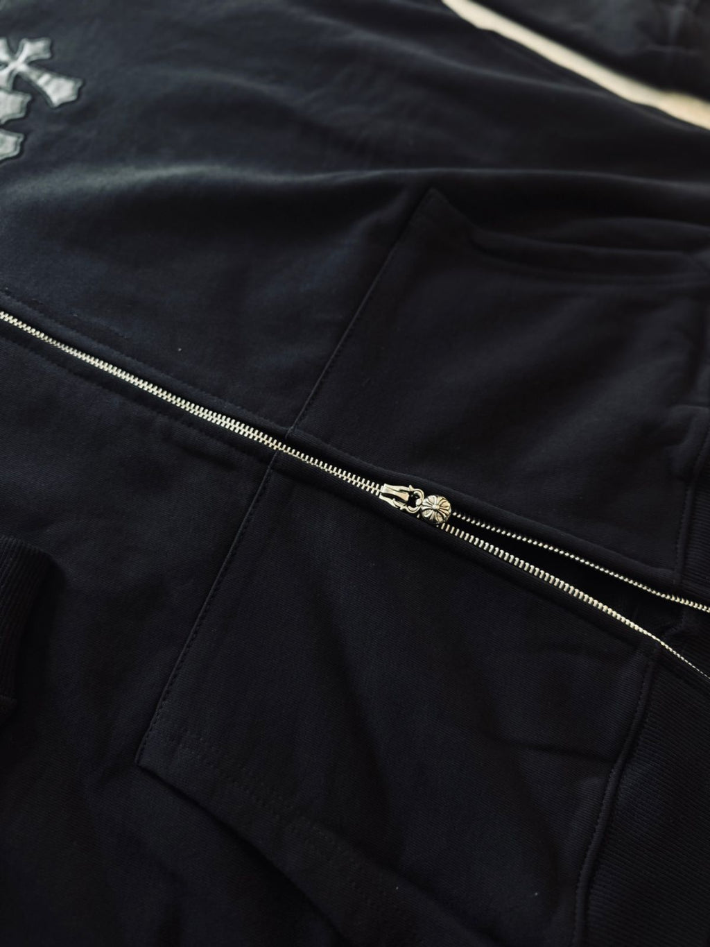 CHROME HEARTS LEATHER PATCH - ZIP UP HOODIE “BLACK”
