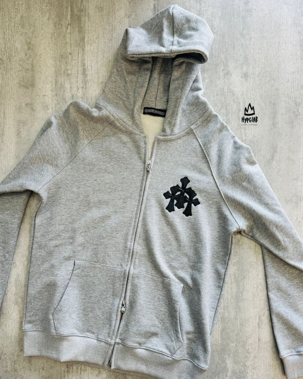 CHROME HEARTS LEATHER PATCH FRONT LOGO - ZIP UP HOODIE “GREY”
