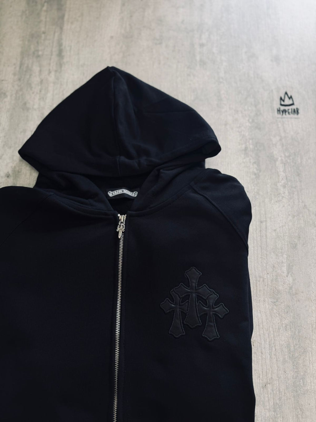 CHROME HEARTS LEATHER PATCH - ZIP UP HOODIE “BLACK”