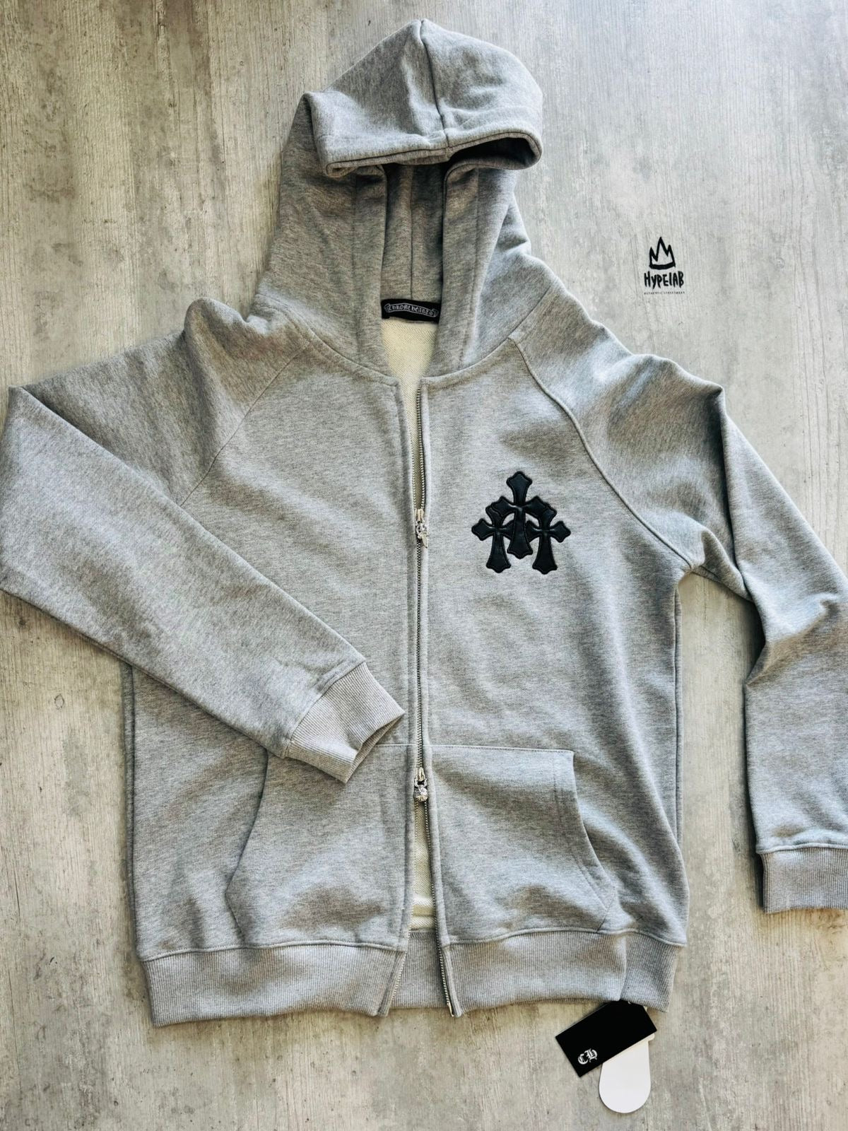 CHROME HEARTS LEATHER PATCH FRONT LOGO - ZIP UP HOODIE “GREY”